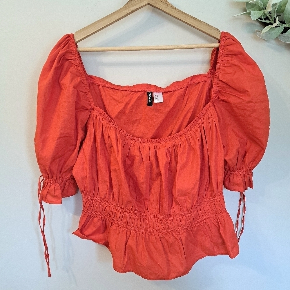 COTTAGECORE Divinded H&M Red Crop Top Ruffle Sleeve XL